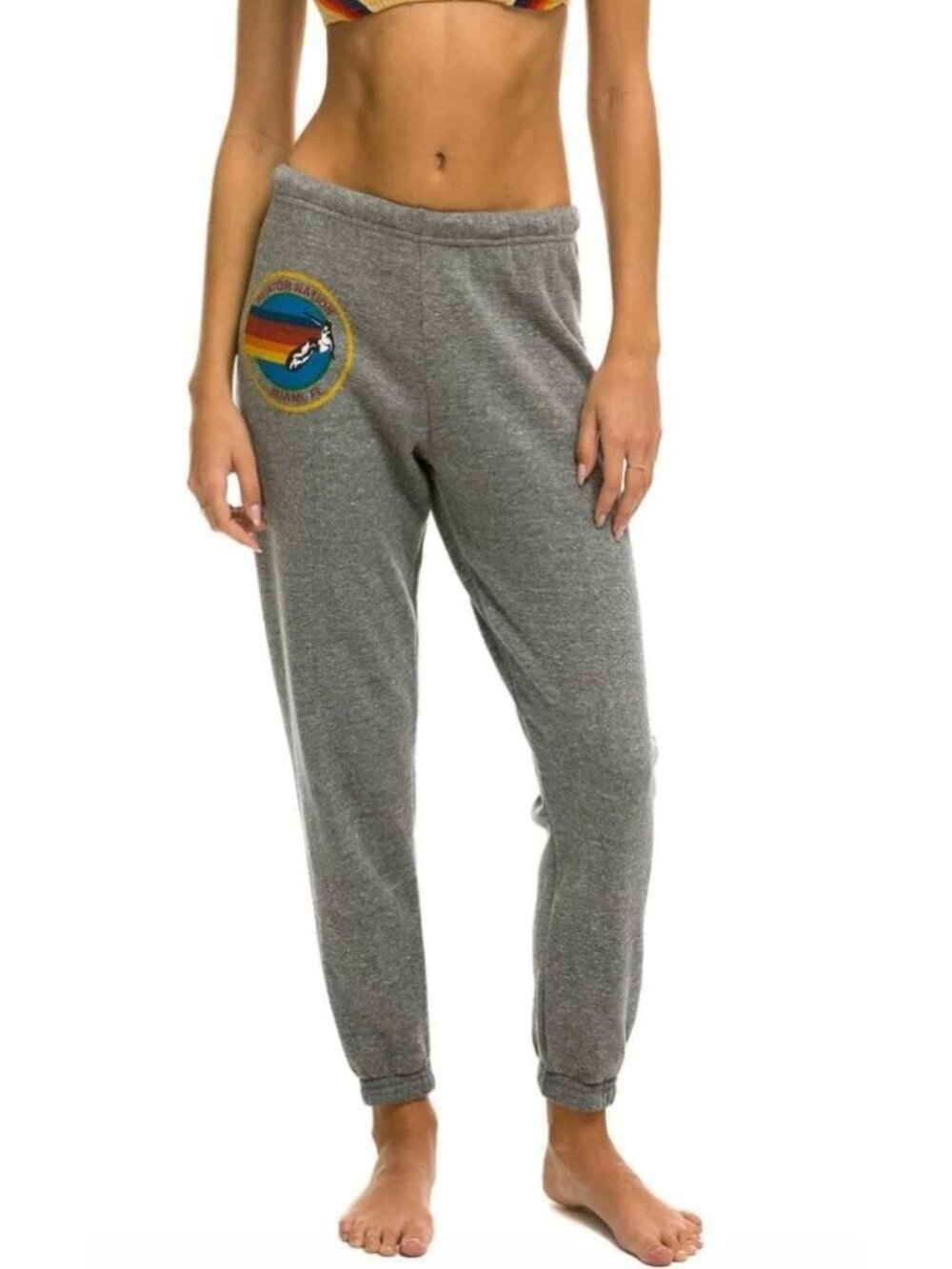 AVIATOR NATION Miami FL Rainbow Logo Sweatpants Heather Grey Medium
